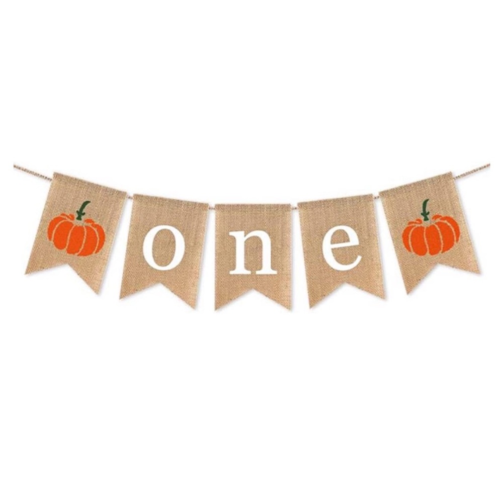 Fall Pumpkin “ONE” Burlap Banner – 1st Birthday Party Decor